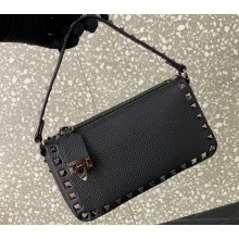 Valentino Small Rockstud Grainy Calfskin Crossbody Bag Black 2023