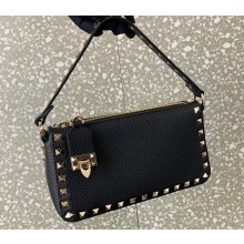 Valentino Small Rockstud Grainy Calfskin Crossbody Bag Black/Gold 2023