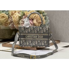 Dior Mini Dior Book Tote Bag with Strap in Gray Dior Oblique Embroidery