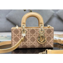 Dior Small Lady D-Joy Bag in Beige Cannage Cotton with Micropearl Embroidery