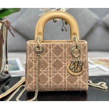 Dior Mini Lady Dior Bag in Beige Cannage Cotton with Micropearl Embroidery