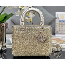 Dior Medium Lady Dior Bag in Gold with Bead Embroidery