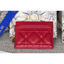 Dior Lady Dior Five-Slot Card Holder in Cannage Lambskin Red