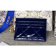 Dior Lady Dior Five-Slot Card Holder in Patent Cannage Calfskin Dark Blue