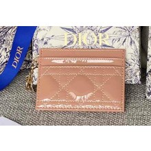 Dior Lady Dior Five-Slot Card Holder in Patent Cannage Calfskin Nude Pink