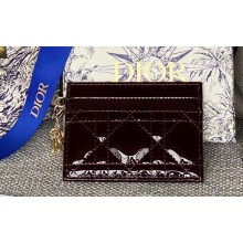 Dior Lady Dior Five-Slot Card Holder in Patent Cannage Calfskin Burgundy