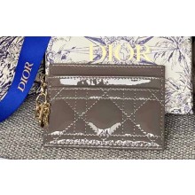 Dior Lady Dior Five-Slot Card Holder in Patent Cannage Calfskin Gray