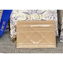 Dior Lady Dior Five-Slot Card Holder in Patent Cannage Calfskin Beige