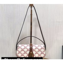 Celine CLUTCH ON STRAP TABOU Bag in Triomphe canvas and calfskin White/Pink