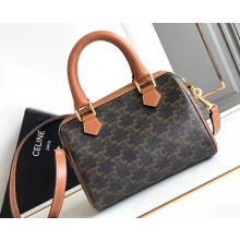 Celine SMALL BOSTON CUIR TRIOMPHE BAG in TRIOMPHE CANVAS AND CALFSKIN Tan