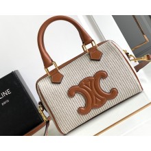 Celine SMALL BOSTON CUIR TRIOMPHE BAG in STRIPED TEXTILE AND CALFSKIN Beige