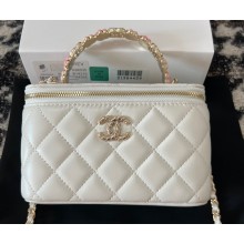 Chanel Small Vanity Case Bag with Flower Top Handle A96035 White 2024
