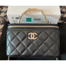 Chanel Small Vanity Case Bag with Flower Top Handle A96035 Black 2024