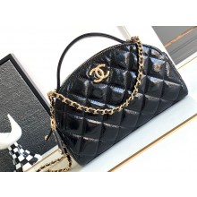 Chanel Calfskin & Gold-Tone Metal Chain Bowling Bag AP3586 Black 2024