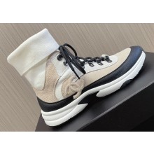 Chanel Suede Calfskin & Knit Sneakers G45204 Beige 2024
