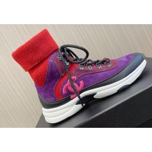 Chanel Suede Calfskin & Knit Sneakers G45204 Purple 2024