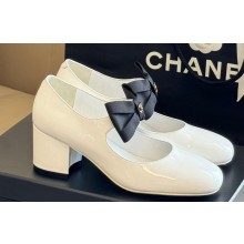 Chanel Patent Calfskin & Grosgrain Bow Mary Janes G45356 White 2024