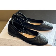 Dior Ballet Flats with Ankle strap and Pearl in Black Quilted Cannage Calfskin 2024