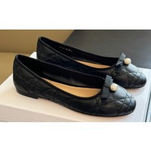 Dior Ballet Flats with Grosgrain bow and Pearl in Black Quilted Cannage Calfskin 2024