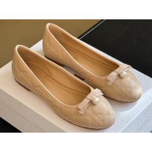Dior Ballet Flats with Grosgrain bow and Pearl in Nude Quilted Cannage Calfskin 2024
