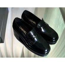 Chanel Heel 4.5cm Calfskin Moccasins G45180 Brushed Black 2024