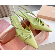 Miu Miu Heel 3cm Patent leather slingbacks Green with buckles 2024