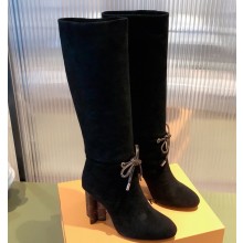 Louis Vuitton Heel 9cm Silhouette Drawstring High Boots in Suede calf leather Black 2024