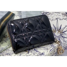 Lady Dior Voyageur Small Coin Purse in Black Patent Cannage Calfskin 2024