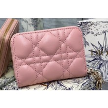 Lady Dior Voyageur Small Coin Purse in Pink Cannage Lambskin 2024