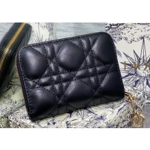 Lady Dior Voyageur Small Coin Purse in Black Cannage Lambskin 2024