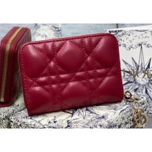 Lady Dior Voyageur Small Coin Purse in Red Cannage Lambskin 2024