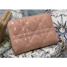 Lady Dior Voyageur Small Coin Purse in Nude Pink Patent Cannage Calfskin 2024