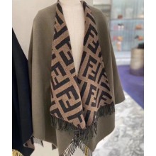 Fendi FF Dark Green wool and cashmere poncho Top Quality