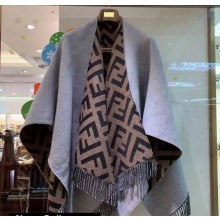 Fendi FF Gray wool and cashmere poncho Top Quality