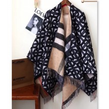 Burberry Monogram Wool Cashmere Reversible Cape Black Top Quality