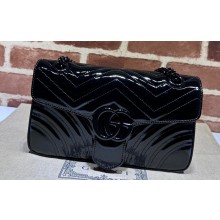 Gucci GG Marmont patent Small shoulder bag 443497 Black 2024
