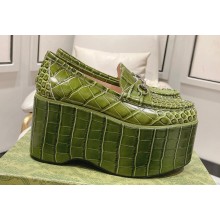 Gucci Horsebit Platform Loafers Crocodile Print Green Spring 2024