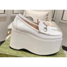 Gucci Horsebit Platform Loafers Crocodile Print White Spring 2024