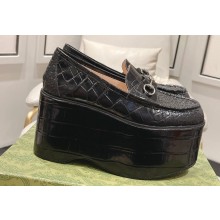 Gucci Horsebit Platform Loafers Crocodile Print Black Spring 2024