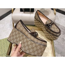 Gucci Horsebit Platform Loafers GG Canvas Beige/Coffee Spring 2024