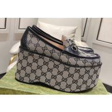 Gucci Horsebit Platform Loafers GG Canvas Beige/Blue Spring 2024