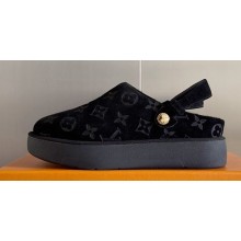 Louis Vuitton Heel 4cm Aspen Platform Clogs in Monogram-debossed suede calf leather and shearling Black 2024