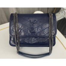 Saint Laurent Niki Baby Bag in Crinkled Vintage Leather 633160 Navy Blue