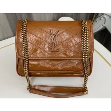 Saint Laurent Niki Baby Bag in Crinkled Vintage Leather 633160 Caramel