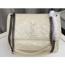 Saint Laurent Niki medium Bag in Crinkled Vintage Leather 633158 Creamy