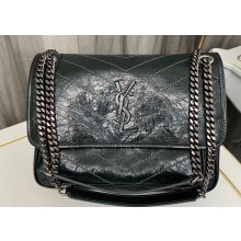 Saint Laurent Niki medium Bag in Crinkled Vintage Leather 633158 Dark Green