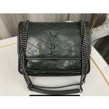 Saint Laurent Niki Baby Bag in Crinkled Vintage Leather 633160 Emerald Green