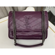 Saint Laurent Niki Baby Bag in Crinkled Vintage Leather 633160 Purple
