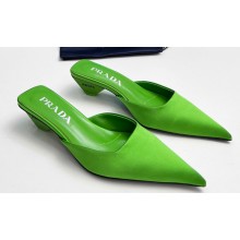 Prada Heel 4cm Satin Pointed Toe Mules Green Spring 2024