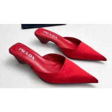 Prada Heel 4cm Satin Pointed Toe Mules Red Spring 2024